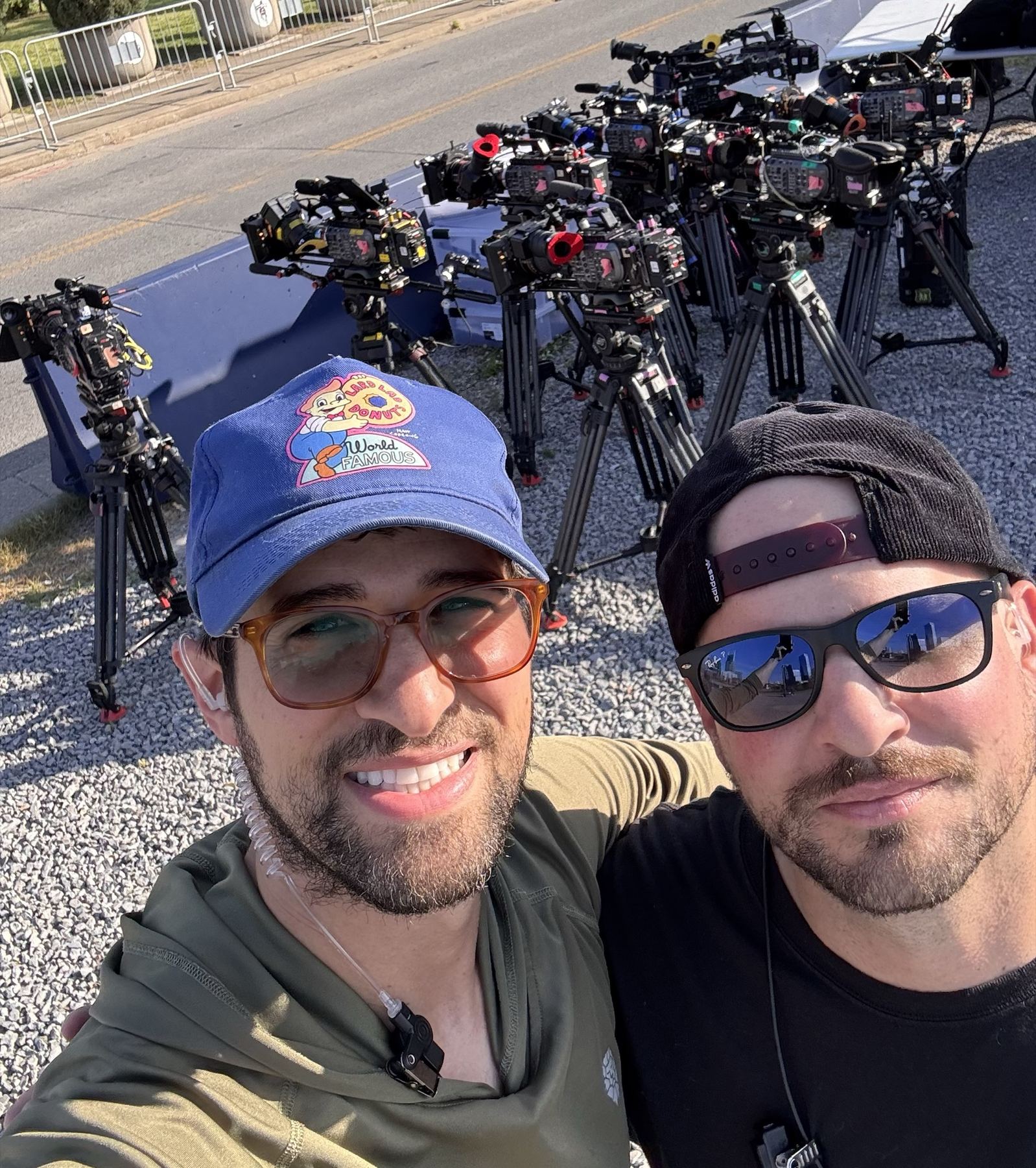 David Bradley and Bryan Schnitzer on set with the camera department