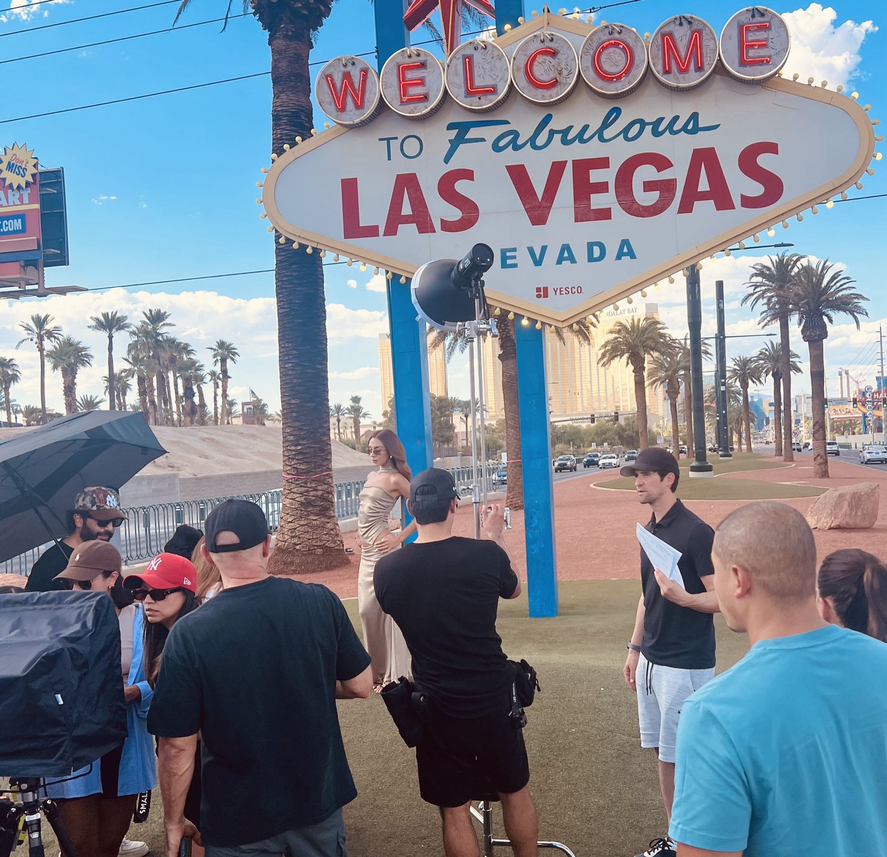 Commercial shoot at the Welcome to Fabulous Las Vegas sign